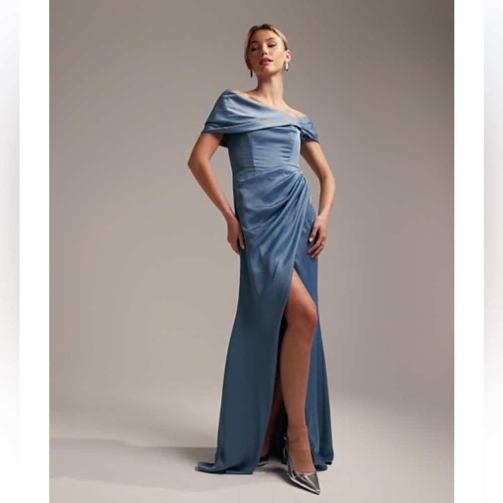 ASOS Design Blue Occasion Maxi Dress Off Shoulder Formal Gown Party‎